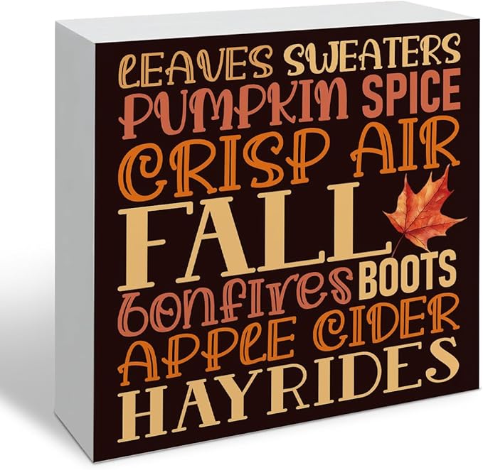 Fall Wood Sign, Maple Leaves Decors, Autumn Artwork Decor for Home Office, Desk Decor Art, Autumn Thanksgiving Wooden Decors, Decorative Fall Signs, Rustic Wood Signs A17