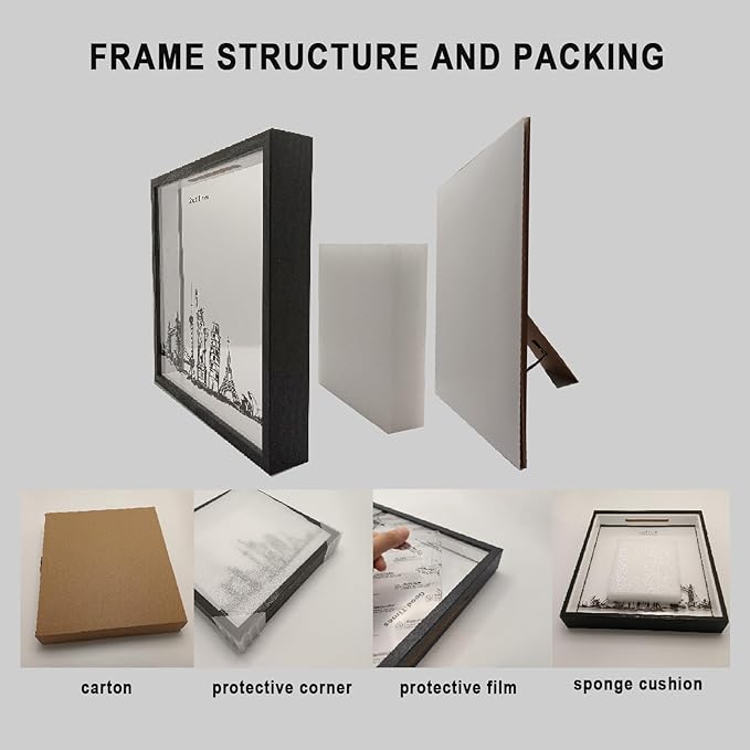 12x12 Travel Adventure Archive Box, Ticket Box for Wall Or Tabletop, Memory Box Wood Frame (Black)