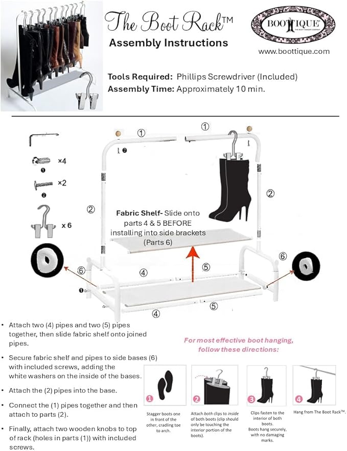 Boottique Boot Organizer: The Boot Rack - Fits in Most Closets- Hangs, Holds, Shapes, & Protects every size and style of Boots (Boot Rack with 6 Silver Gripz Hangers)
