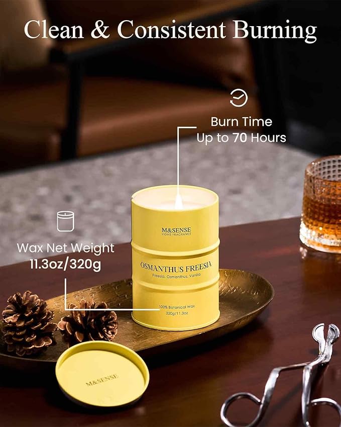 M&SENSE Osmanthus Freesia Scented Candles Natural Non Toxic, Aromatherapy Candle for Stress Relief Meditation Relaxing, Housewarming Gifts for Women Men, 11.3oz 70 Hour Long Burning