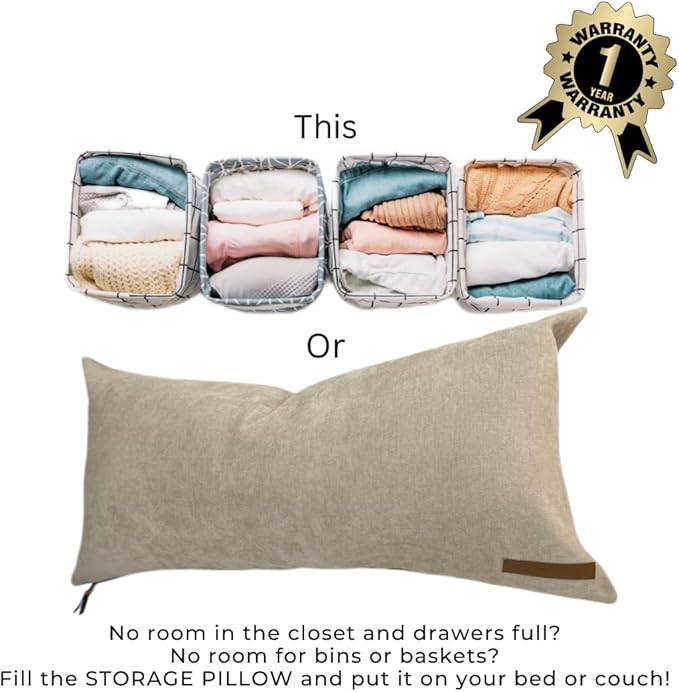 THE STORAGE PILLOW XL zippered storage Pillowcase FILL w Clothes Bedding Blankets to maximize Space - RV Camper Dorm Tiny Home Boat Inside Organization Ideas Accessories - Small Space Storage Solution