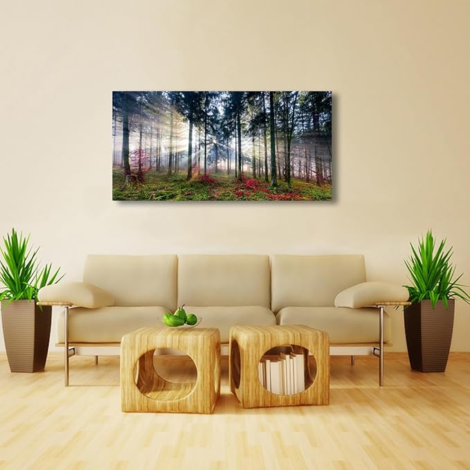 Forest Pictures Canvas Wall Art for Living room Bedroom Wall Decor,Sunrise Wall Art Print Paitnings for home Decor,Morden Artwork Tree Morning light Canvas Art Waterproof Stretched Ready to