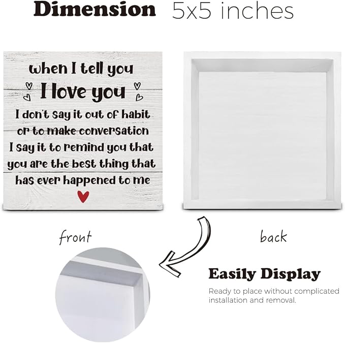 When I Tell You I Love You Wooden Box Sign Desk Decor, Romantic Quote Wood Box Sign for Home Bedroom Shelf Table Decoration 5 X 5 Inch