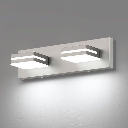 SineRise LED Modern Bathroom Vanity Light Fixtures (2-Light, 15.5-Inch), Brushed Nickel Modern Acrylic Bathroom Wall Lighting Fixtures Over Mirror (Cool White 6000K)