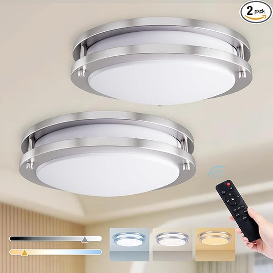 Kalium LED Ceiling Light with Remote 2Pack 12 Inch Flush Mount Ceiling Light Fixture, 18W 3000K-6000K Adjustable Color Temperature, Dimmable Lighting Fixtures for Kitchen Bedroom. Hardwired.