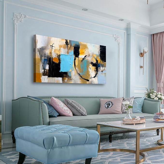 Abstract Wall Art for Living Room Bedroom Boho Wall Decor Large Black Blue Yellow Pictures Canvas Wall Art Prints Office Farmhouse Oil Paintings Modern Artwork Waterproof Ready to Hang - 20in * 40inch