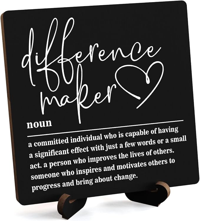 Wooden Table Sign Gift Difference Maker Definition Desk Decor Wood Plaque With Stand Unique Gift Ideas for Boss Women Best Mom Coworker Teacher Office(Black)-A03