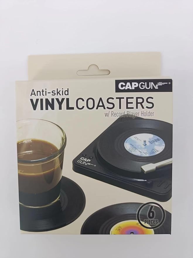 Valdivia Vinyl Record Coasters for Drinks with Records Player, Retro Album Coasters Set of 6, Funny New Home Decor for Housewarming Gifts, Music Lovers Presents, Cool Apartments Decoration Gifts Ideas