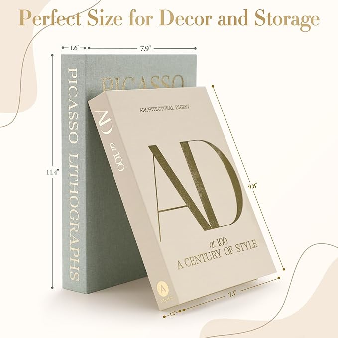 UGET Decorative Books - Set of 2 Fake/Faux Books for Coffee Table Entryway Dining Room Console Bedside Decor - Decorative Storage Boxes