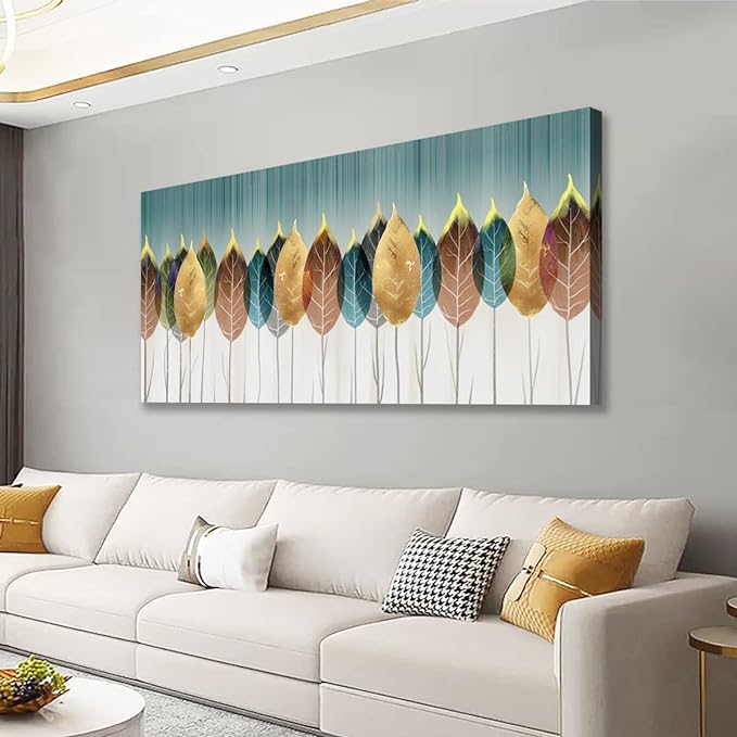 Colorful leaves Pictures Canvas Wall Art for Living room Bedroom or Bathroom Wall Decor,Abstract leaves Wall Art Print Paitnings for home Decor,Abstract painting Waterproof Stretched Ready to