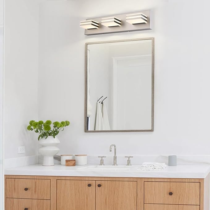 Brushed Nickel Vanity Lights for Bathroom Light Fixtures (3-Light, 20-Inch) Adjust 3 Colors Modern Bath Lighing Fixture Over Mirror LED Vanity Lighting