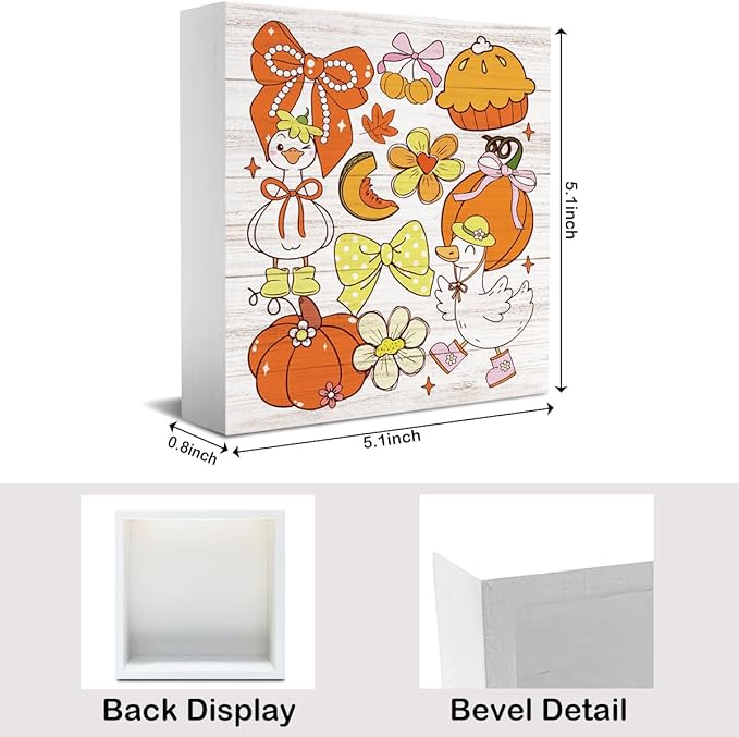 Silly Goose Fall Decorations for Home Office Cute Fall Decor, Autumn Pumpkin Decorations for House Autumn Goose Bow Gifts for Animals Lovers 5 x 5 inches (Tub 1702)