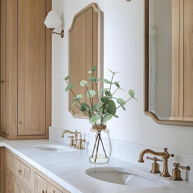 15" Artificial Eucalyptus Stems in Vase, Real Touch Small Fake Eucalyptus Plant for Table Bathroom Shelves Farmhouse Wedding Home Office Coffee Table Décor