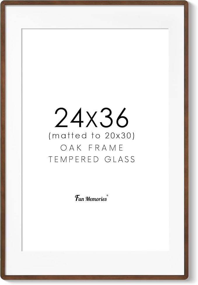 24x36 Poster Frame for Wall, 24 by 36 Picture Frame - Solid Oak Wood & Tempered Glass, Rustic 24 x 36 Wood Frame for Home Decor, 23x36 Picture Frame with Mat for 20x30, Walnut Color, 1 Pack