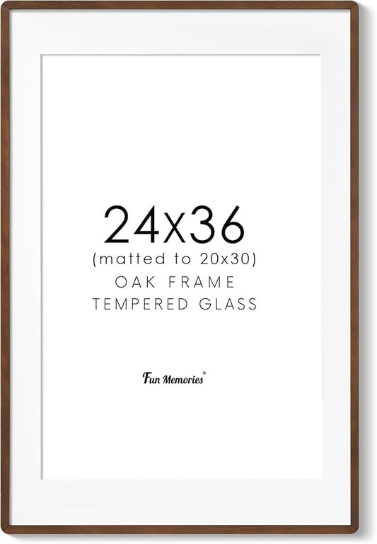 24x36 Poster Frame for Wall, 24 by 36 Picture Frame - Solid Oak Wood & Tempered Glass, Rustic 24 x 36 Wood Frame for Home Decor, 23x36 Picture Frame with Mat for 20x30, Walnut Color, 1 Pack