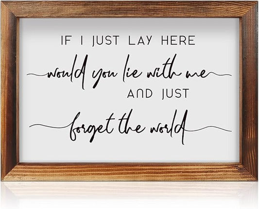 CHDITB If I Just Lay Here Framed Wood Sign Plaque(16"×11"), Wooden Wall Table Sign Home Decor with Inspirational Quotes, Minimalist Wall Art Sign for Bedroom Living Room Farmhouse Housewarming Gift