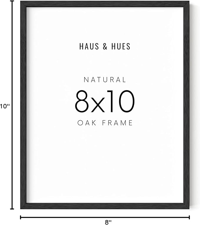 HAUS AND HUES Black Oak Wood 8x10 Picture Frame - Modern Wood Wall Art Display - Minimalist, Lightweight 8x10 Black Frame for Art Prints, Photos, Posters - Ready-to-Hang Vertically & Horizontally
