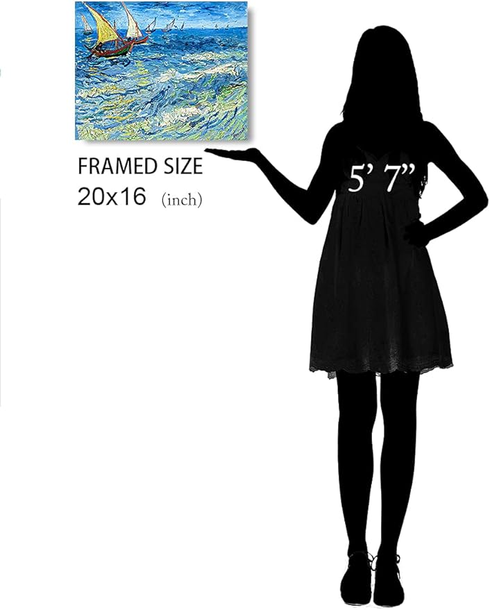 DECORARTS - Fishing Boats At Sea, Vincent Van Gogh Art Reproduction. Giclee Canvas Prints Wall Art for Home Decor 20x16