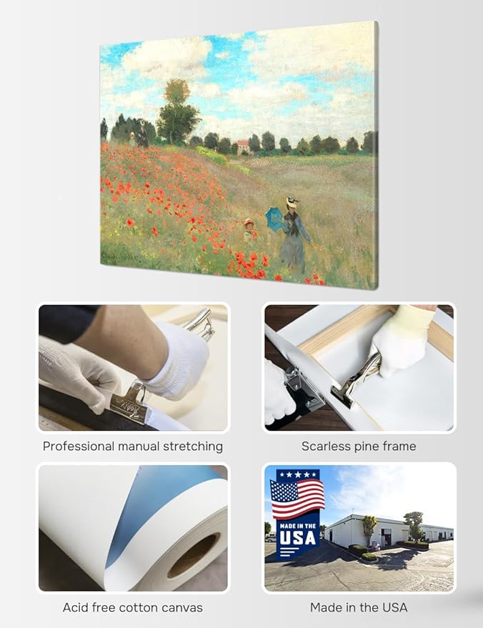 DECORARTS - Poppies at Argenteuil (1873) by Claude Monet, Museum-Quality Giclee Canvas Print, Wall Art Reproduction, 40" W x 30" H, Made in USA