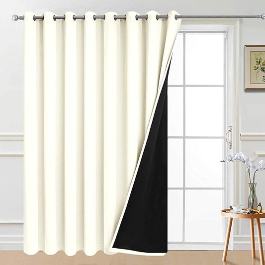 Yakamok 100% Blackout Patio Door Curtain Panels - Extra Wide, Thermal, Grommet Drapes for Sliding Glass Door, Cream, W100 x L84, 1 Panel