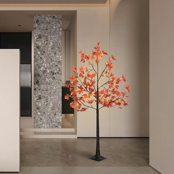 Artificial Lighted Maple Tree with 96 Warm White LED Lights, Indoor Outdoor Home Party Thanksgiving Christmas Decor(6FT/96LED)