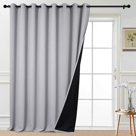 Yakamok 100% Blackout Patio Door Curtain Extra Wide Drapes - Sliding Glass Door Thermal Curtain - Light Grey, W100 x L108, 1 Panel