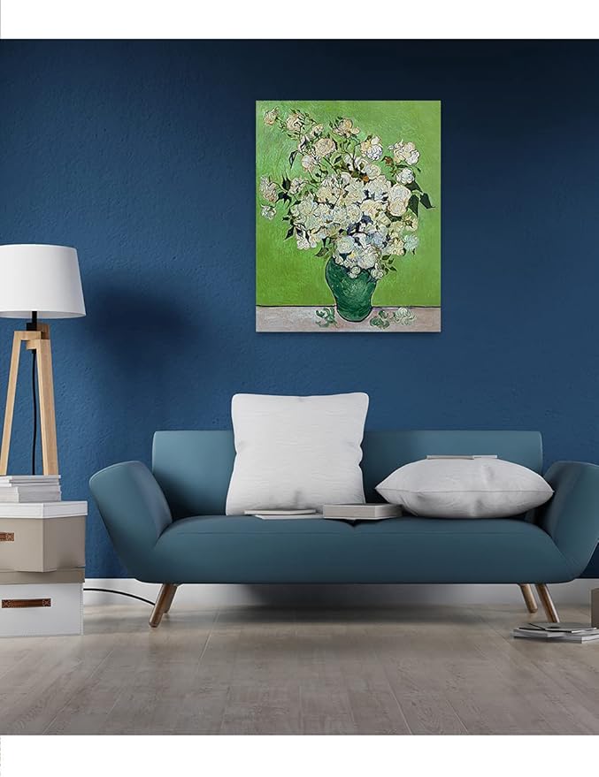 DECORARTS - Pink Roses in a Vase, Vincent Van Gogh Art Reproduction. Giclee Canvas Prints Wall Art for Home Decor 30x24