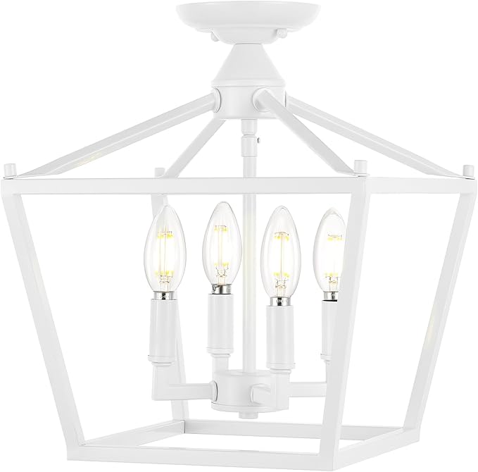 JONATHAN Y JYL7610E Plains Mini Lantern 12" 4-Light Iron Modern Farmhouse LED Flush Mount, Office, Living Room, Family Room, Dining Room, Bedroom, Hallway, Foyer, White