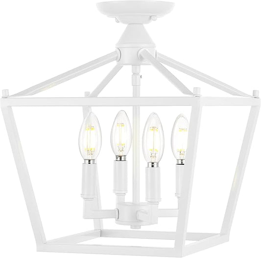 JONATHAN Y JYL7610E Plains Mini Lantern 12" 4-Light Iron Modern Farmhouse LED Flush Mount, Office, Living Room, Family Room, Dining Room, Bedroom, Hallway, Foyer, White