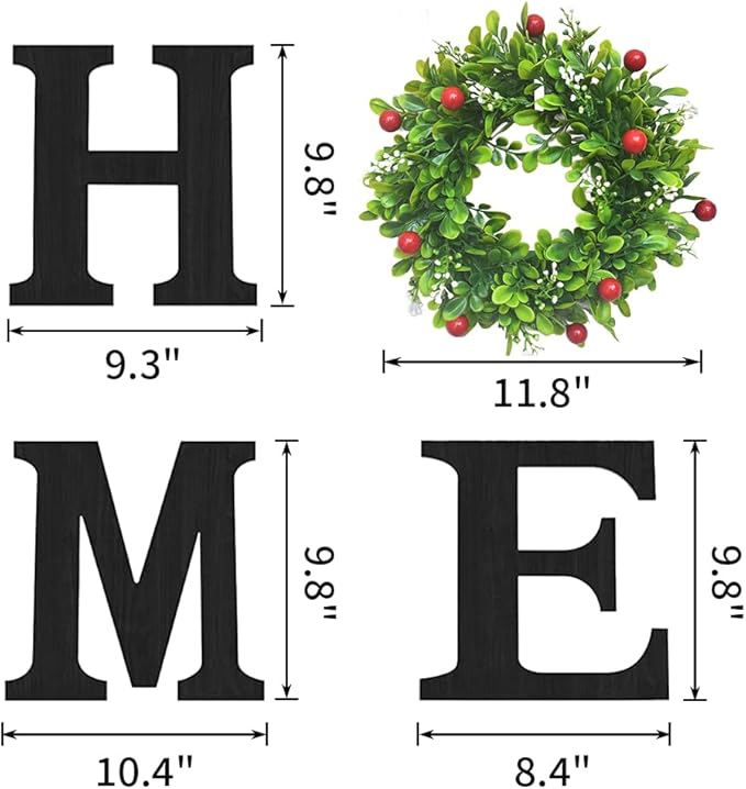 Wooden Home Sign with Artificial Boxwood Wreath for O, Hanging Farmhouse Wall House Decor Wood Letters for Wall Art Rustic Home Decor, Wall Decor for Living Room Kitchen Entryway