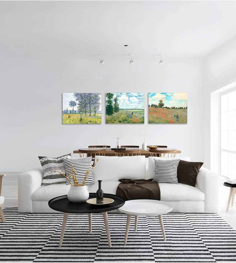 DECORARTS - The Mountain View Series(Triptych), Claude Monet Art Reproduction. Giclee Canvas Prints Wall Art for Home Decor 24x30, 3pcs/set