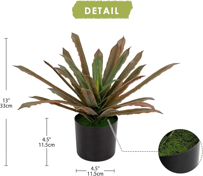 Briful Faux Plants Indoor 13 Inch Fake Potted Agave Plant Faux Tropical Plants for Home Office Porch Desktop Room Kitchen Decor Indoor Outdoor (Red)