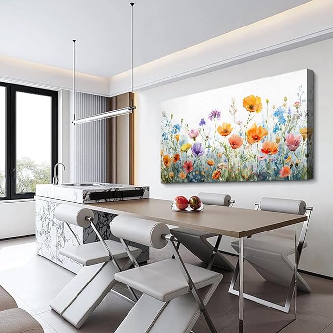 Wapluam Vintage Wildflower Canvas Prints Painting Large Wall Decor For Living Room Wall Art For Bedroom Office Decoration Flowers Artworks Pictures Ready To Hang Modern Minimalism Framed Home Decor