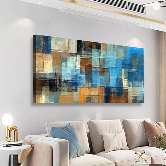 Colour Abstract Pictures Canvas Wall Art for Living room Office Bedroom Wall Decor,Abstract Wall Art Print Paintings Modern Cool Blue Yellow Artwork Waterproof Ready to Hang-24X48 inch