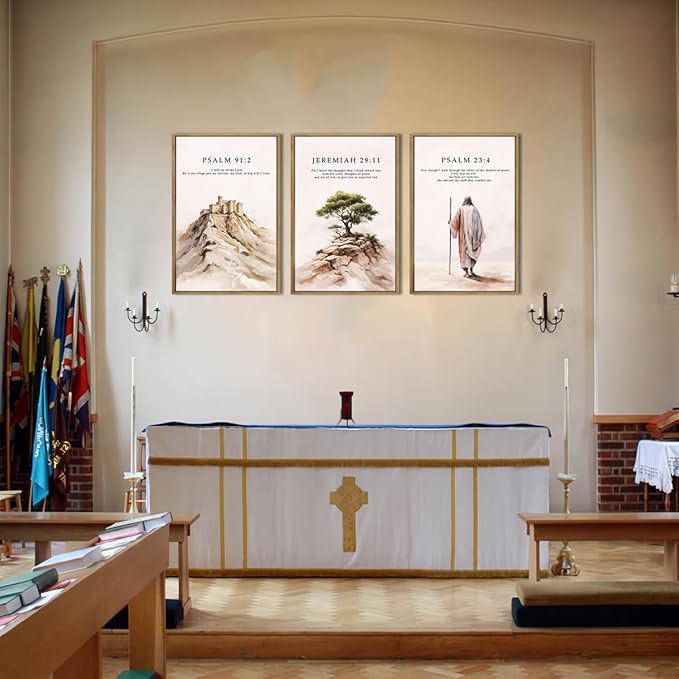 IARTTOP Large Christian Church Framed Canvas Wall Art 16x24 Inch Jesus Easter Bible Verse Art Prints Religious Scripture Wall Decor for Living Room Bedroom Set of 3