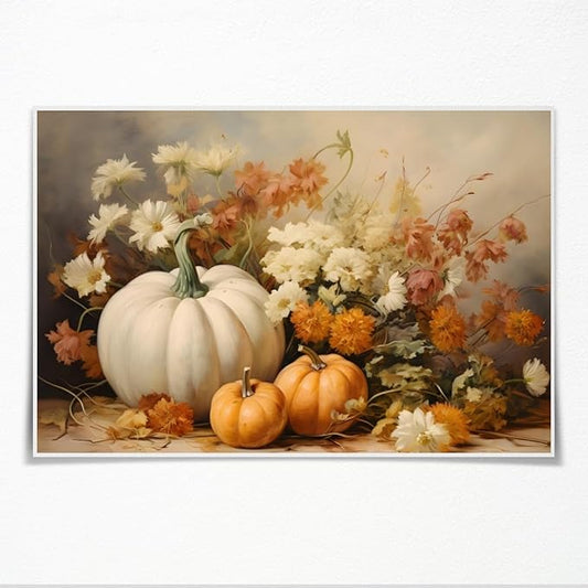 Fall Canvas Wall Art Rustic Pumpkin Posters Fall Pictures Print Dark Cottagecore Thanksgiving Wall Decor for Home Living Room 12x18inch Unframed