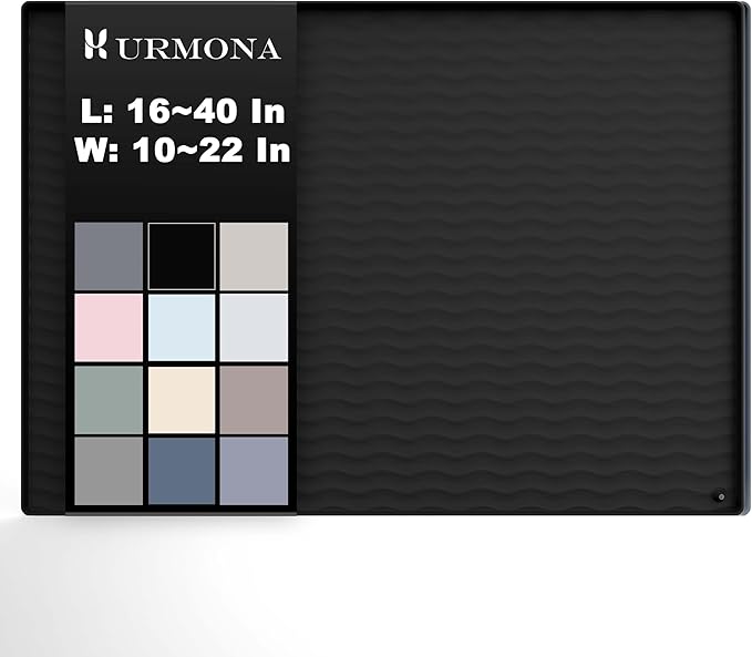 URMONA 19'' x 19'' Waterproof Silicone Under Sink Mat Cabinet and Counter Protector, Shelf Liner for Kitchen and Bathroom, Storage and Organizers, Litter Mat, Pet Cat Puppy Essentials（Black）