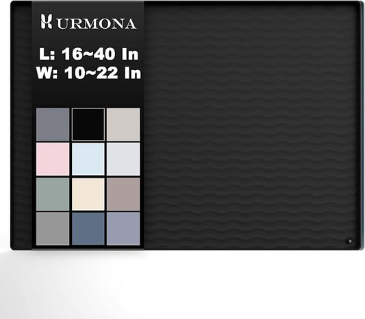 URMONA 25'' x 22'' Waterproof Silicone Under Sink Mat Cabinet and Counter Protector, Shelf Liner for Kitchen and Bathroom, Storage and Organizers, Litter Mat, Pet Cat Puppy Essentials（Black）