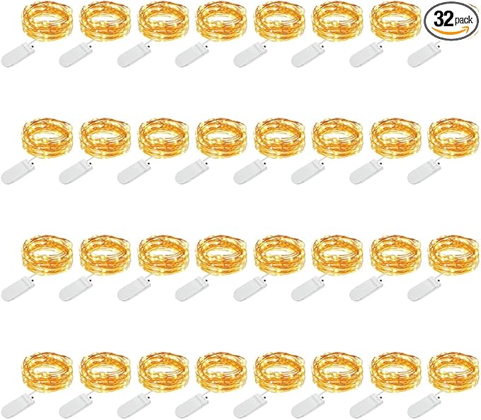 MUMUXI 32 Pack 7.2ft Fairy Lights Battery Operated, 20 LED String Lights Waterproof Copper Wire Starry Firefly LEDs for Wedding Party Jars Christmas Decorations Warm White