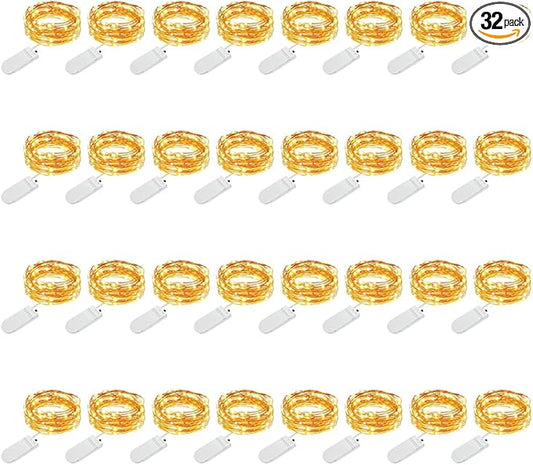 MUMUXI 32 Pack 7.2ft Fairy Lights Battery Operated, 20 LED String Lights Waterproof Copper Wire Starry Firefly LEDs for Wedding Party Jars Christmas Decorations Warm White