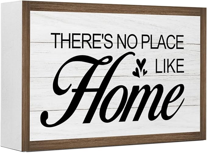There's no Place Like Home Wooden Box Sign Desk Decor,Family Quotes Wooden Block Plaque Sign for Home Farmhouse Living Room Bedroom Shelf Table Wall Decor