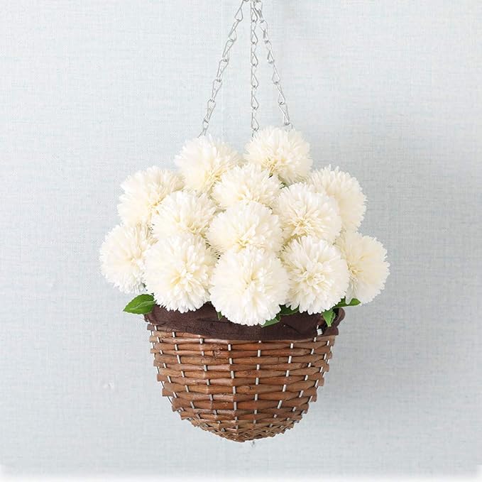 Floweroyal 12pcs Artificial Chrysanthemum Ball Flowers Silk Hydrangea Bridal Wedding Bouquet for Home Garden Party Office Coffee House Decoration (Cream White)