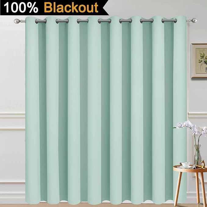 Yakamok Total Blackout Extra Wide Patio Sliding Door Curtains, Grommet Thermal Insulated Blind Curtains, Sliding Glass Door Panel for Living Room/Space Room Divider, Aqua, W100 x L84, 1 Panel