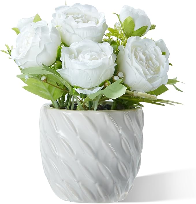 Mini Fake Plants Potted Artificial Plants Indoor with Ceramic Pot Small Faux Plants Artificial Greenery Flowers for Home Office Room Bedroom Bathroom Plants Coffee Table Decor