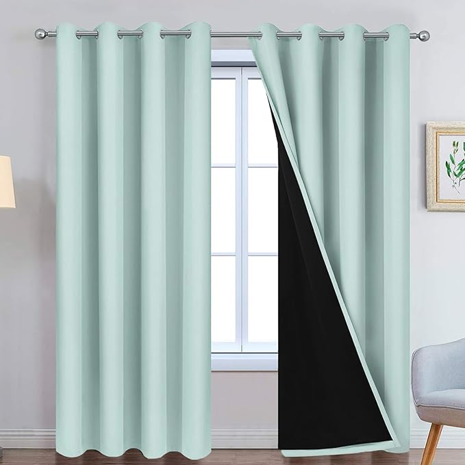 Yakamok 100% Blackout Lined Pair Curtains, Window Treatment Thermal Insulated Soundproof Drapes for Bedroom(52Wx90L, Aqua, 2 Panels)