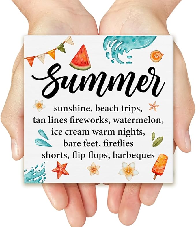 Beach Decor Summer Beach Wood Block Sign Summer Definition Decorations for Home Desk Table Shelf 5 x 5 Inches