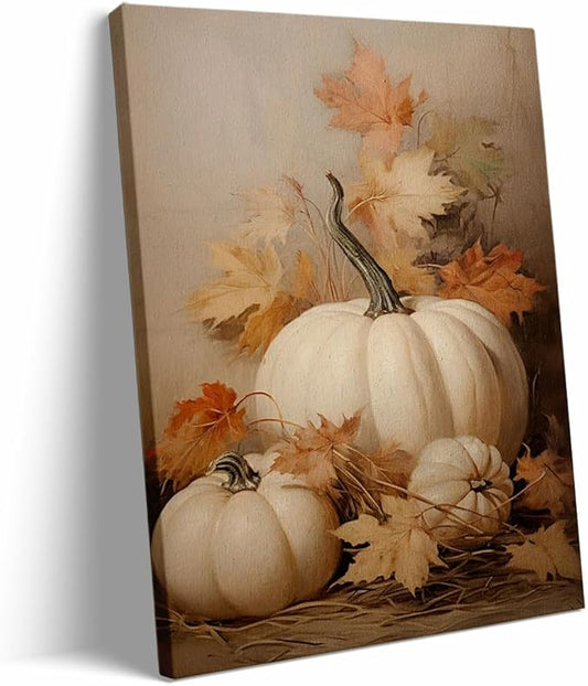Framed Fall Wall Decor Pumpkin Still Life Canvas Print Poster Rustic Fall Art Vintage Autumn Wall Art Halloween Autumn Decor Thanksgiving 11x14 framed
