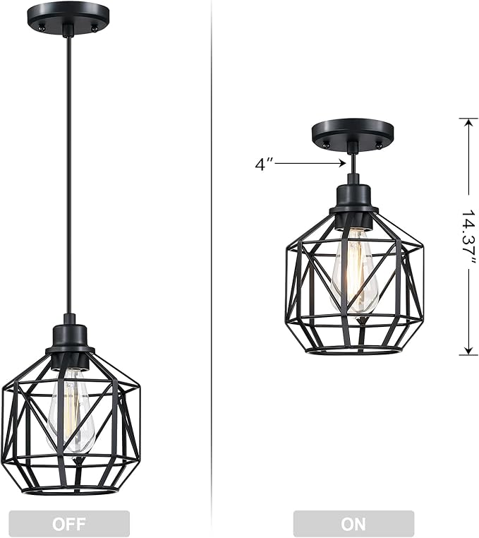 Leading Lighting 3 Pack 1 Light Vintage Hanging Pendant Light Fixture,Farmhouse Lantern Cage Pendant Ceiling Lights with Black Finish for Kitchen Island Dining Restaurant Room Hallway Hotel Bar