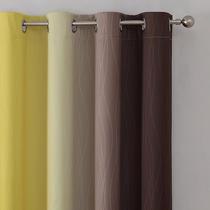 Estelar Textiler Brown and Yellow Blackout Curtains for Bedroom, Thermal Insulated Ombre Drapes 84 Inches Long, Full Room Darkening Energy Saving Curtains for Living Room, 52Wx84L, 2 Panels