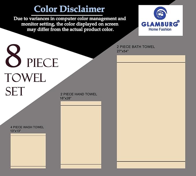 GLAMBURG Ultra Soft 8-Piece Towel Set - 100% Pure Ringspun Cotton, Contains 2 Oversized Bath Towels 27x54, 2 Hand Towels 16x28, 4 Wash Cloths 13x13 - Ideal for Everyday use, Hotel & Spa - Navy Blue